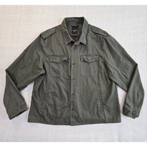 New Look Men Military Jacket Size XXL Army Green 100% Cotton Epaulettes EUC LN